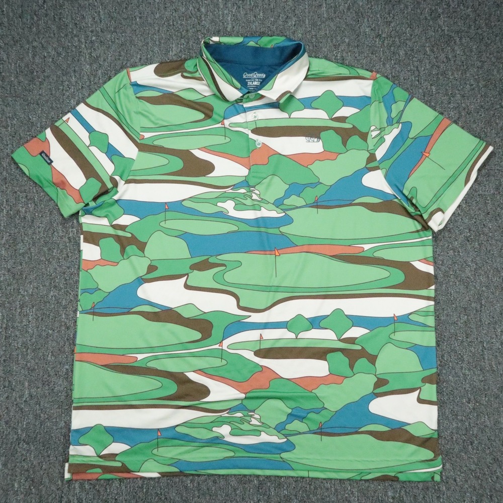 Good Good Shirt Mens XXL Green White Golf Graphic Polo Short Sleeve Performance